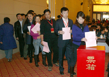 與會代表投票表決中國質量檢驗協(xié)會第三屆理事會理事長、副理事長、秘書長的建議名單